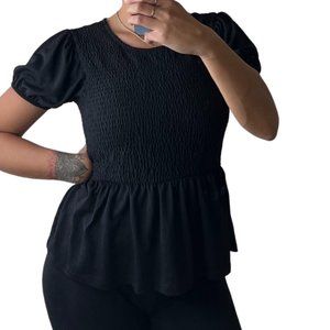Zara Short Sleeve Black Fitted Blouse